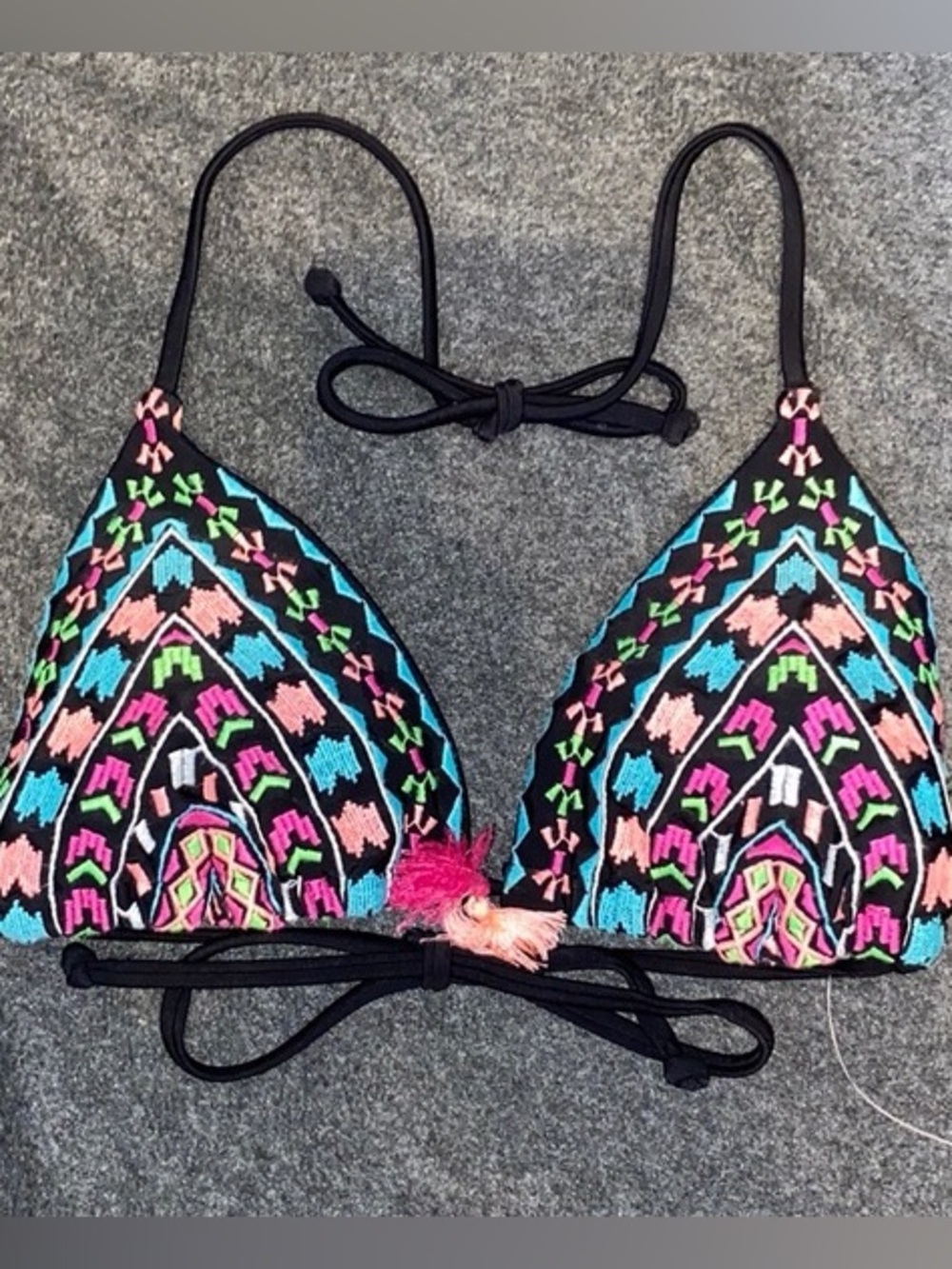 Xhilaration Black Multicolor Embroidered Triangle Bikini Top size D/DD